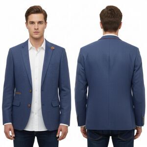 Tommy Hilfiger Tailored Fitted Textured Blue Blazer w/ Elbow Patches 48 / US M